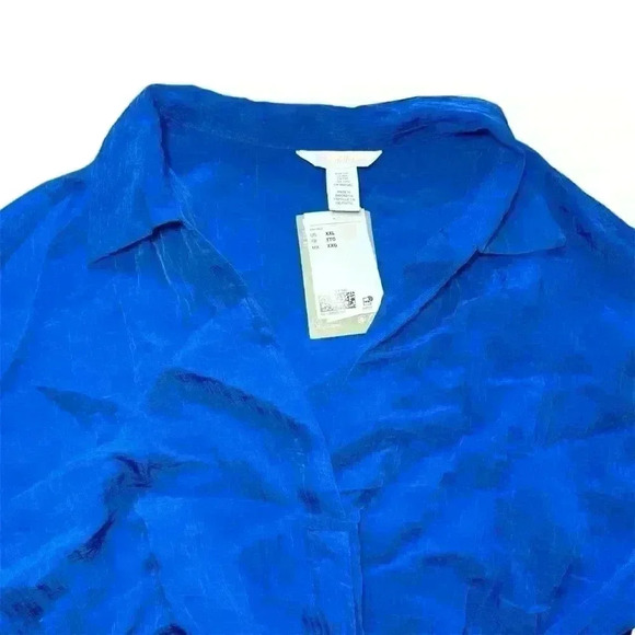 H&M Woven Blouse With Tie Detail Blue Size XXL NWT - Picture 6 of 12